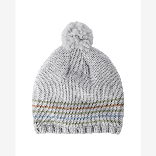 Touca infantil tricot listras com pompom - cinza | Carter's