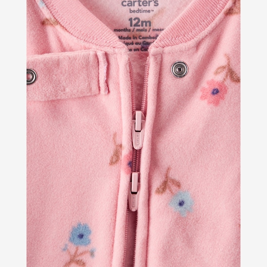 Macacão pijama bebê fleece flores e borboleta - rosa | Carter's