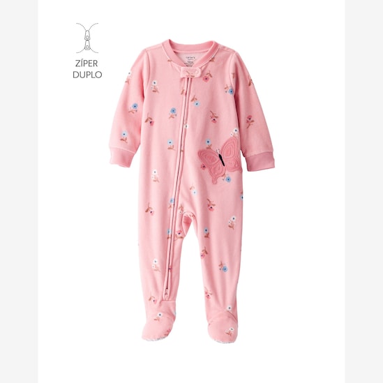 Macacão pijama bebê fleece flores e borboleta - rosa | Carter's