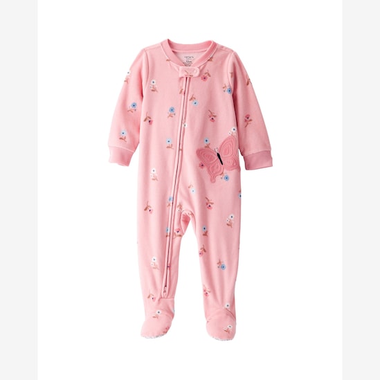 Macacão pijama bebê fleece flores e borboleta - rosa | Carter's