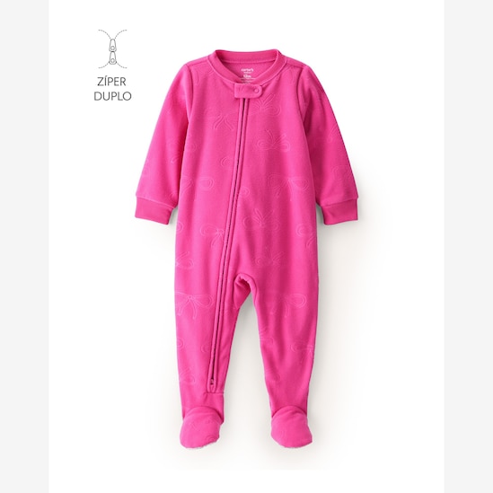 Macacão pijama bebê em fleece laços - rosa | Carter's