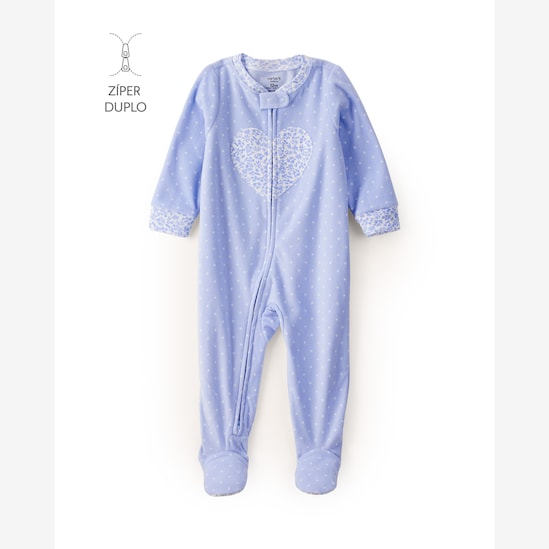 Macacão pijama bebê em fleece coração - azul | Carter's