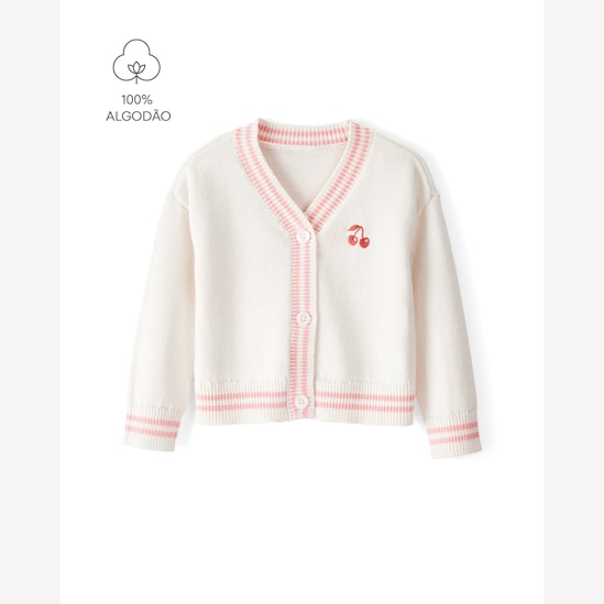 Cardigan infantil tricot cereja - branco | Carter's