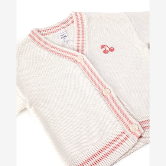 Cardigan infantil tricot cereja - branco | Carter's