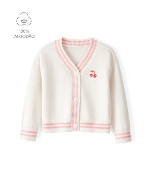 Cardigan infantil tricot cereja - branco | Carter's