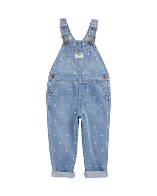 Jardineira jeans infantil corações - denim médio | OshKosh