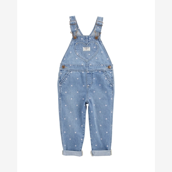 Jardineira jeans infantil corações - denim médio | OshKosh