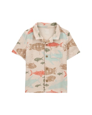 Camisa infantil manga curta peixe e submarino - bege | Carter's