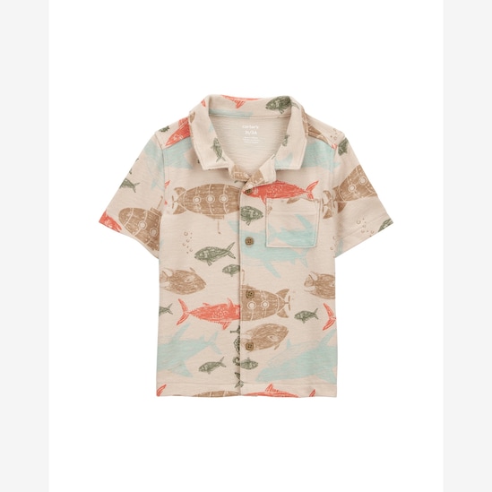 Camisa infantil manga curta peixe e submarino - bege | Carter's
