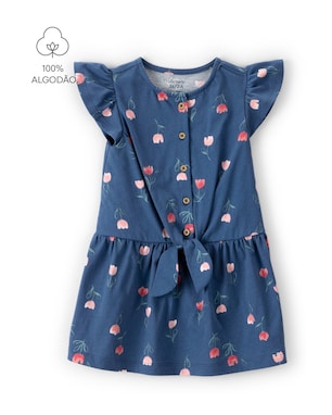 Vestido infantil evasê malha floral - azul | Carter's
