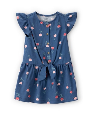 Vestido infantil evasê malha floral - azul | Carter's
