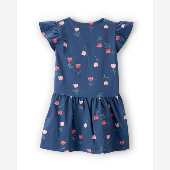 Vestido infantil evasê malha floral - azul | Carter's