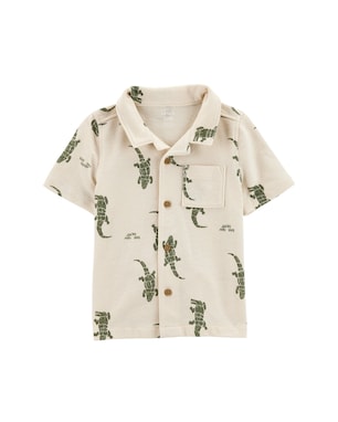 Camisa infantil jacaré com bolso - bege | Carter's
