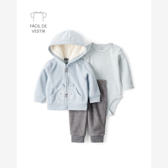 Conjunto longo bebê 3 peças bichinho em fleece - multicor | Carter's