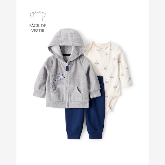 Conjunto longo bebê 3 peças avião em fleece - multicor | Carter's