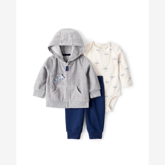 Conjunto longo bebê 3 peças avião em fleece - multicor | Carter's
