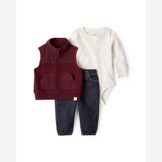 Conjunto longo bebê 3 peças com jeans - multicor | Carter's