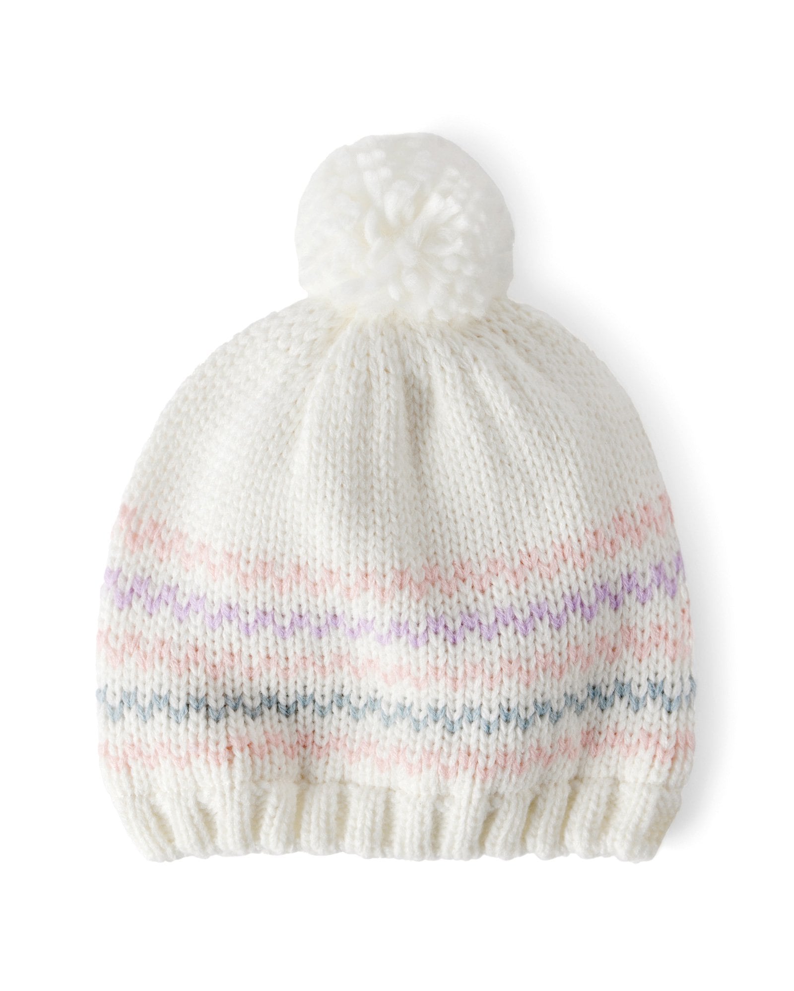 Touca infantil em tricot com pompom - off-white