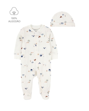 Macacão bebê fazenda com touca - off-white | Carter's
