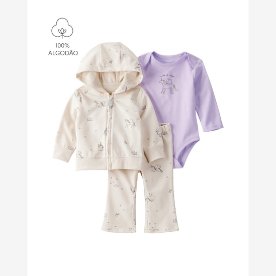 Conjunto longo bebê 3 peças unicórnio com capuz - multicor | Carter's