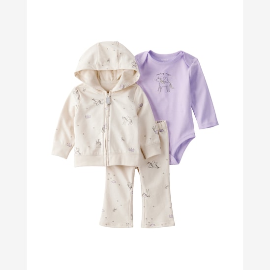 Conjunto longo bebê 3 peças unicórnio com capuz - multicor | Carter's