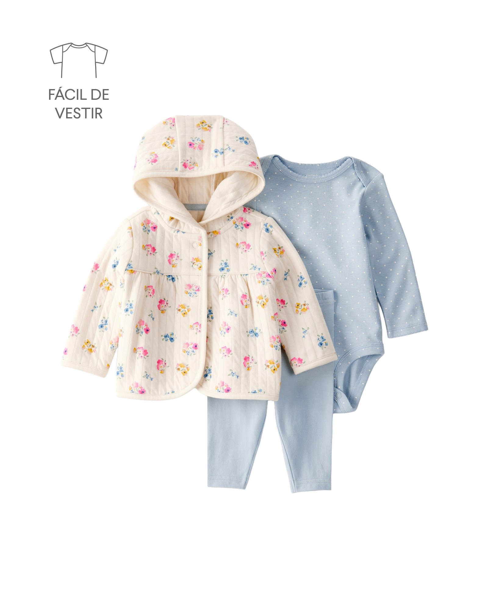 Conjunto longo bebê 3 peças matelassê floral - multicor | Carter's