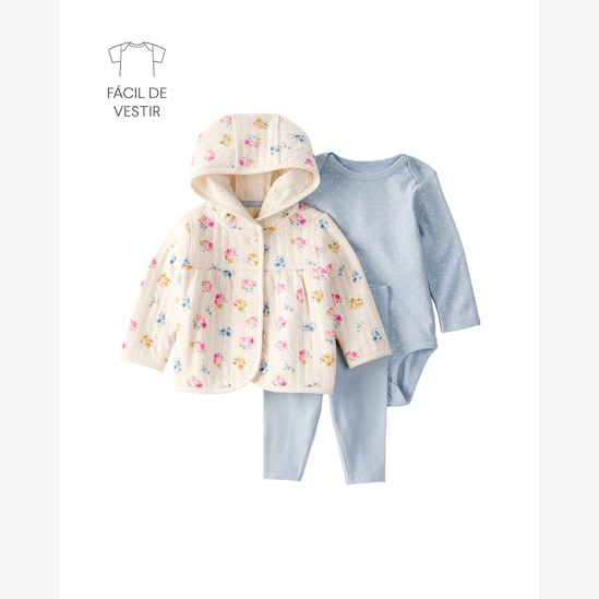Conjunto longo bebê 3 peças matelassê floral - multicor | Carter's