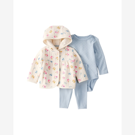 Conjunto longo bebê 3 peças matelassê floral - multicor | Carter's