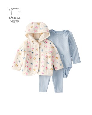 Conjunto longo bebê 3 peças matelassê floral - multicor | Carter's