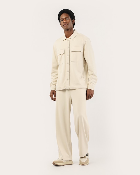 Camisa masculina flanelada com bolso - Bege Claro