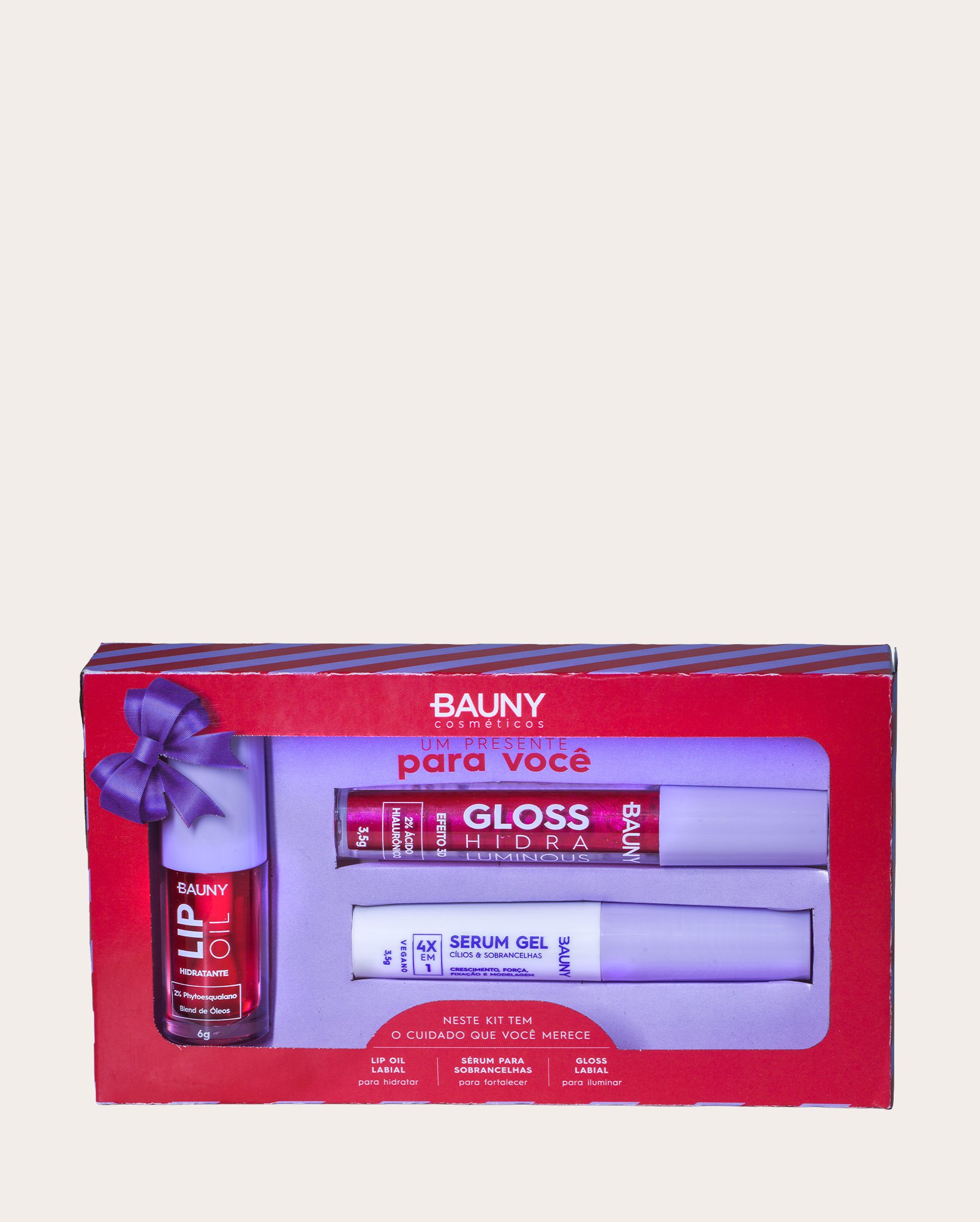 Kit lip oil + gloss Hidra Luminous + gel para sobrancelhas