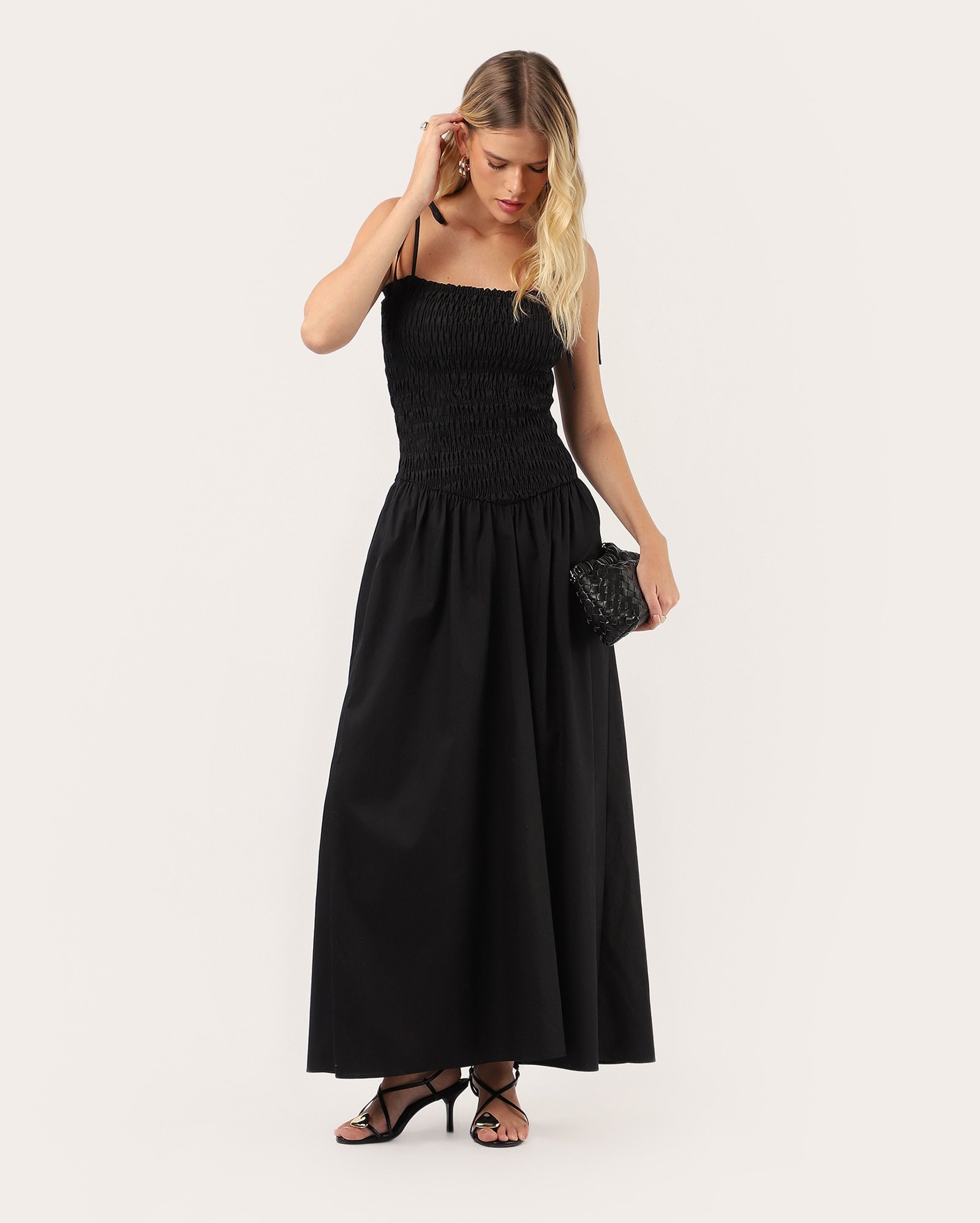 Vestido longo lastex com alças – preto