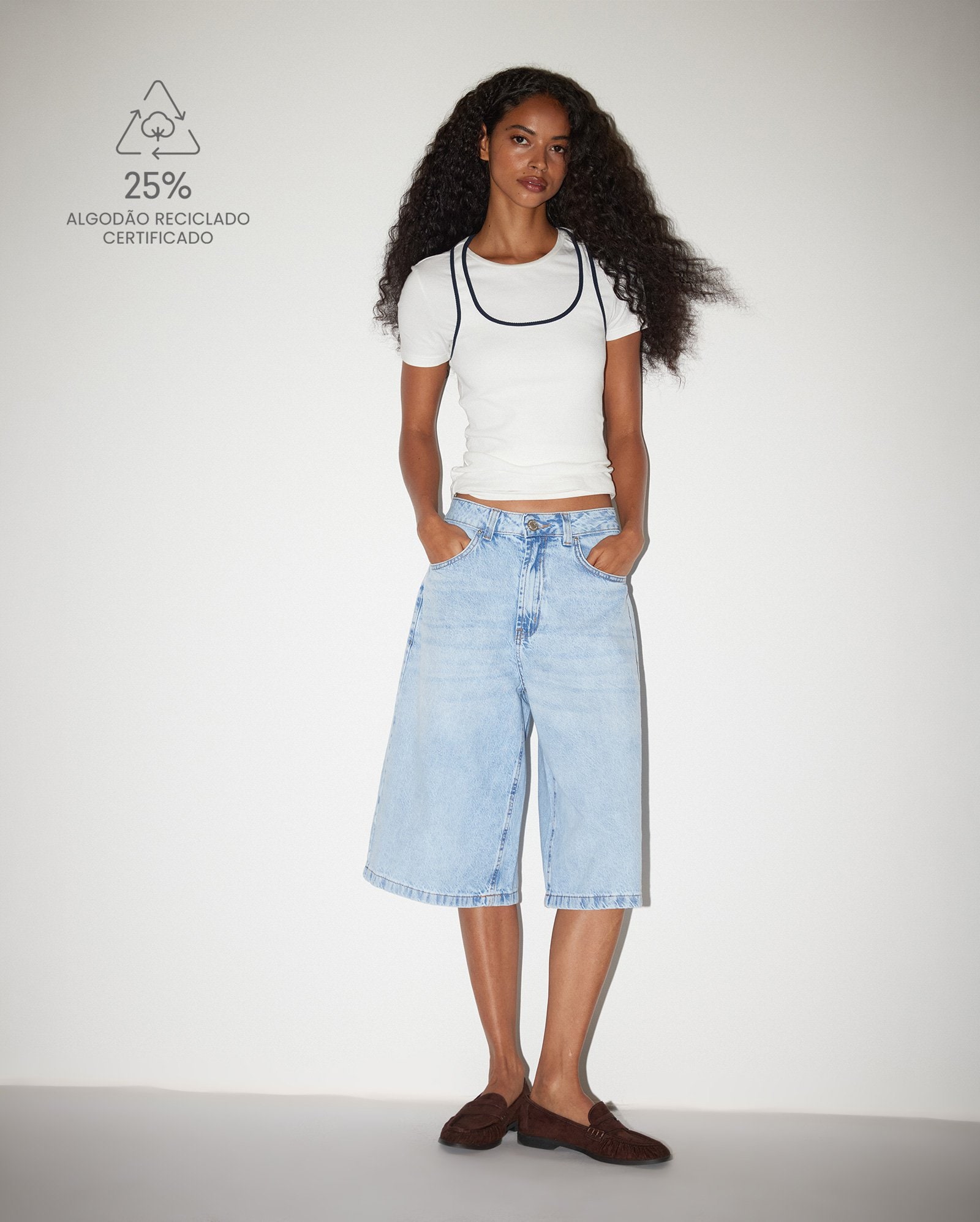 Jorts feminino cintura baixa - denim claro - Jeans Claro | Pool Loop