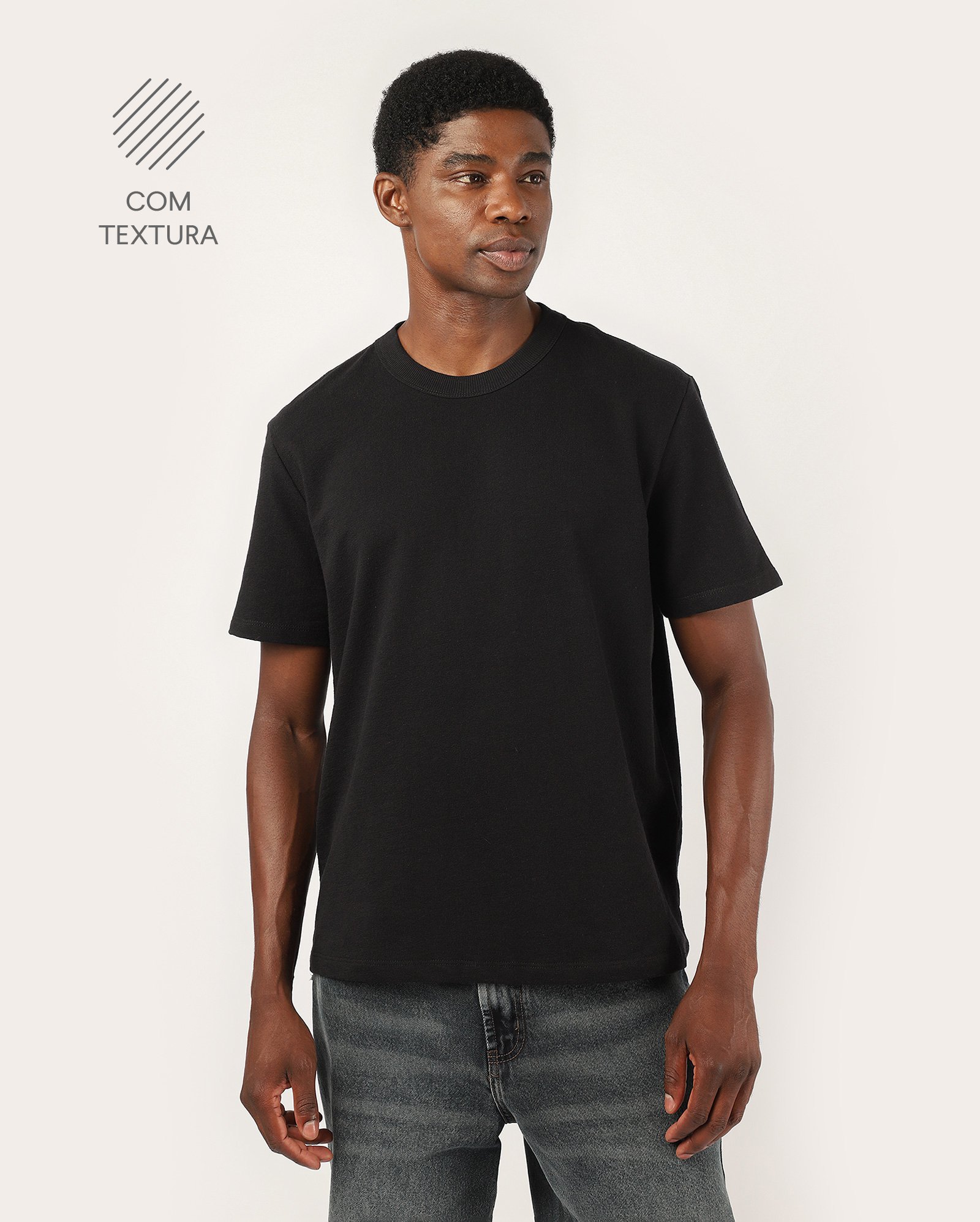 Camiseta masculina comfort texturizada - Preto