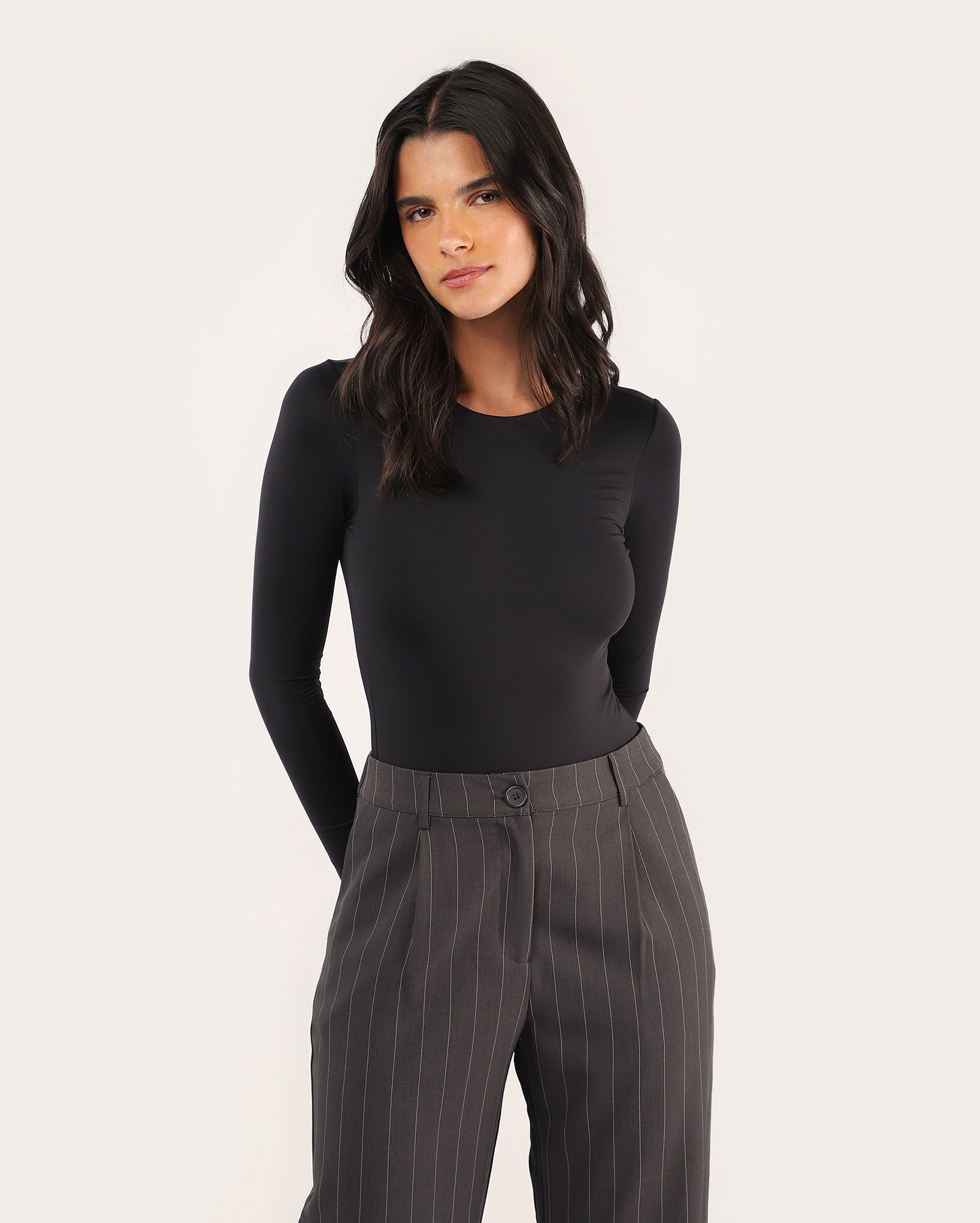 Body feminino básico manga longa - Preto