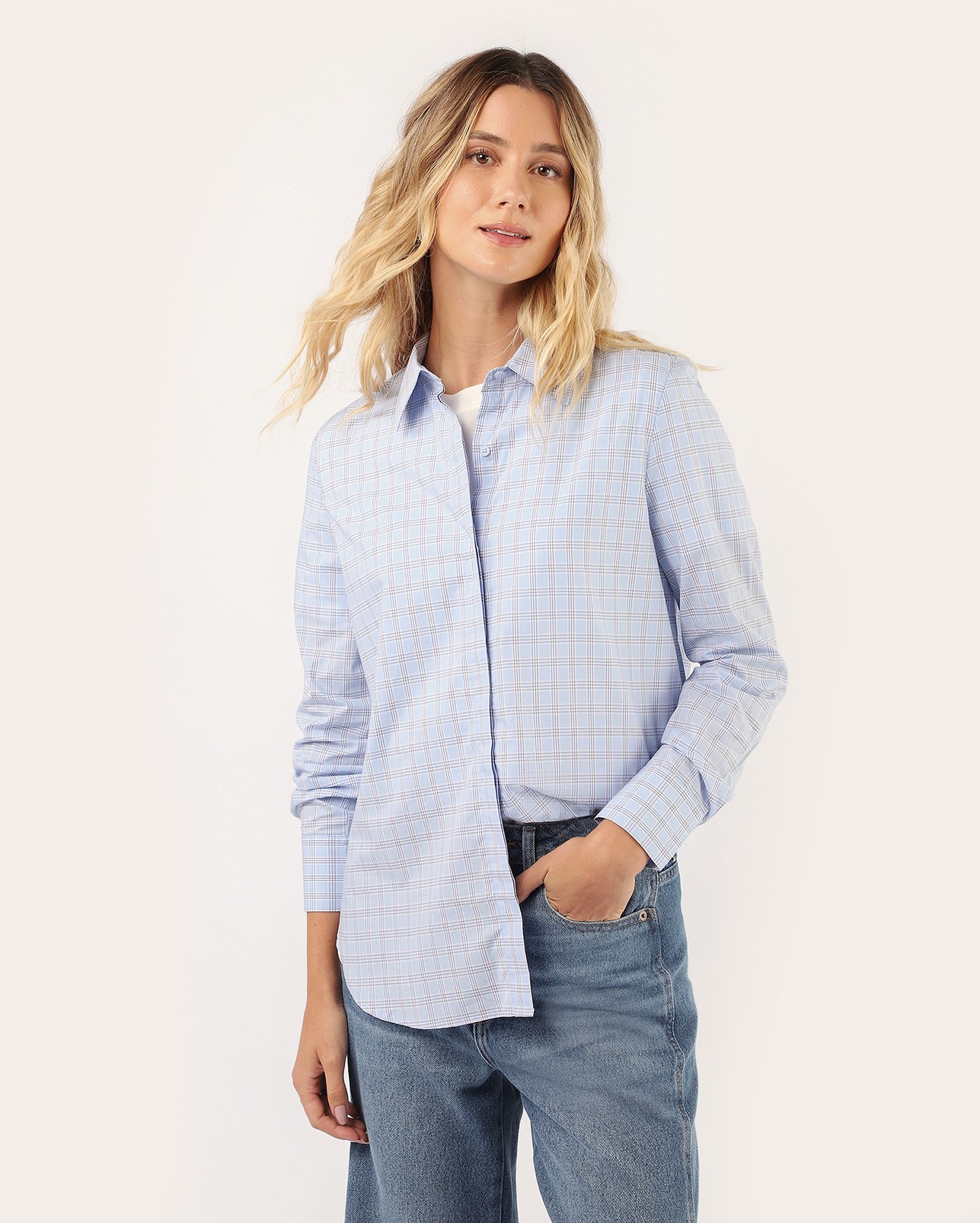 Camisa feminina ampla xadrez - azul