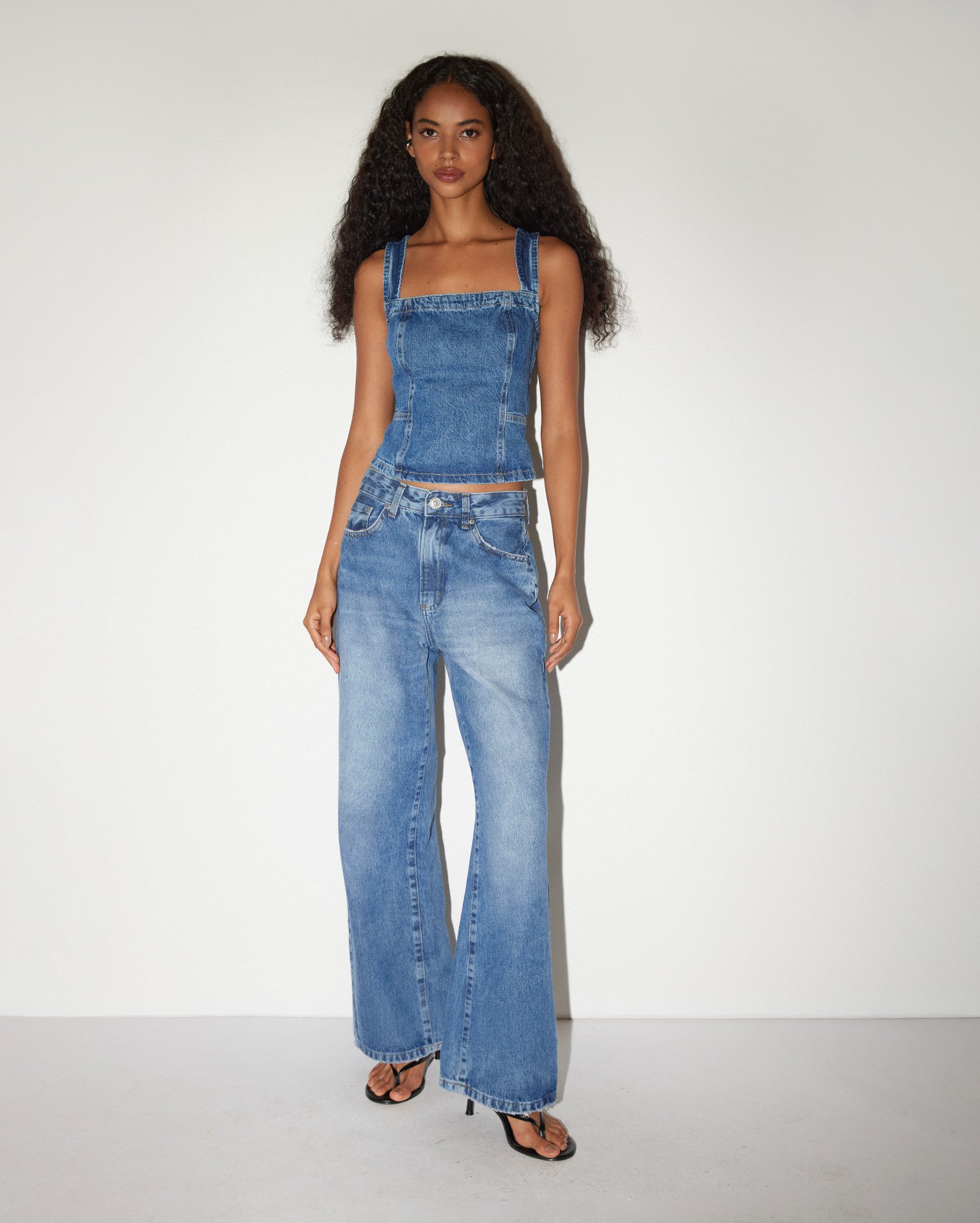 Riachuelo | Regata jeans feminina com laços - denim escuro | Pool Jeans