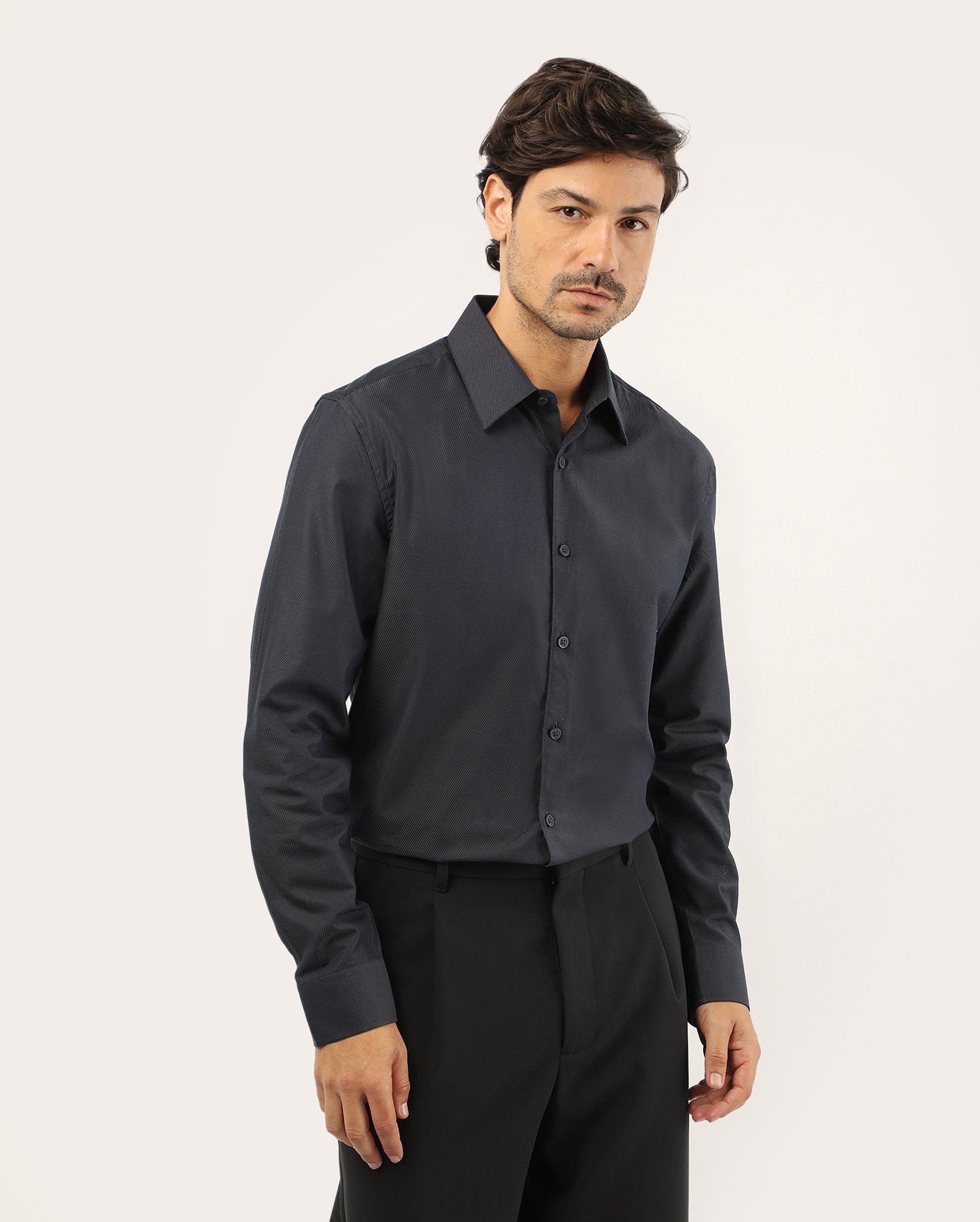 Camisa social masculina slim sarjada - azul