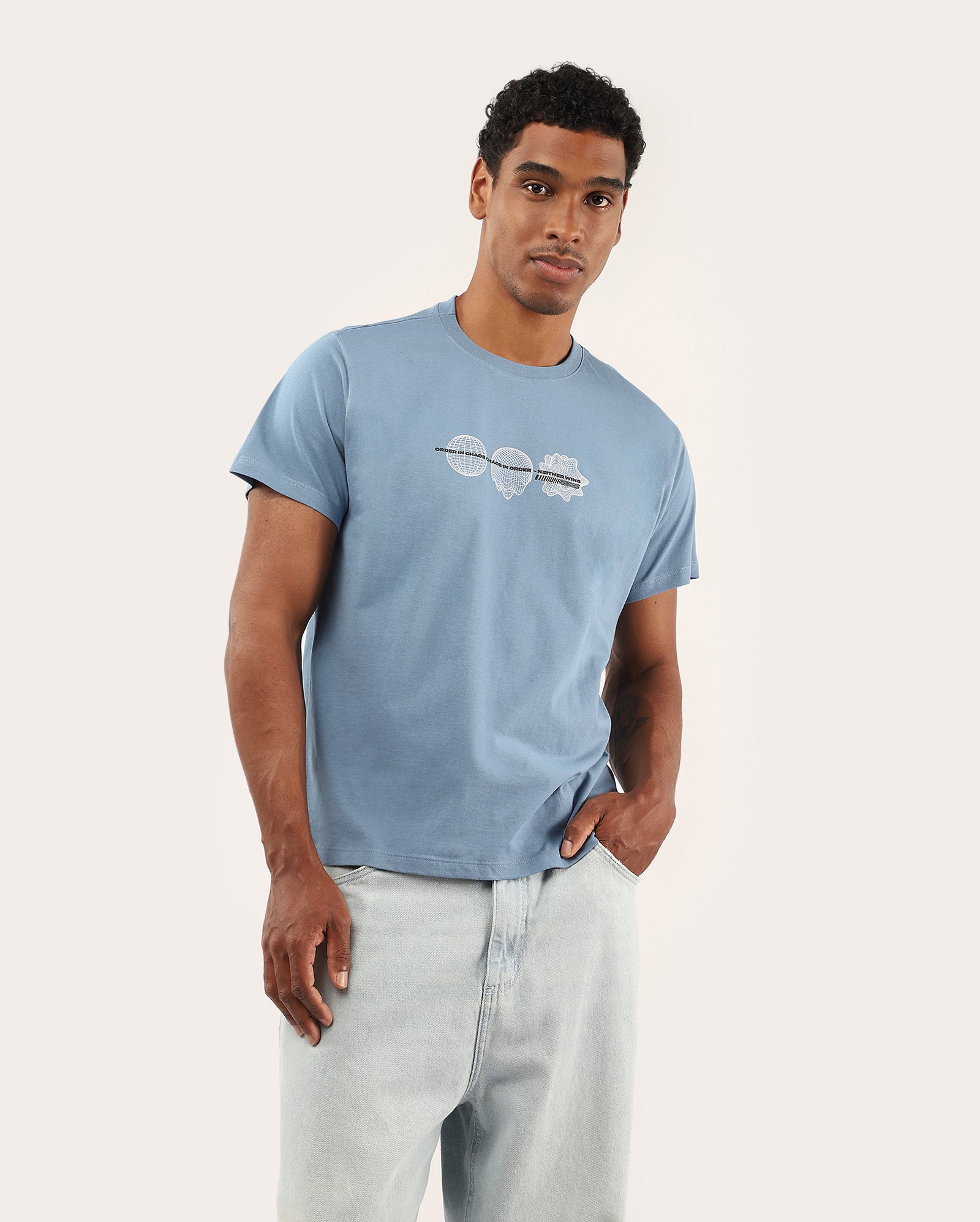 Camiseta masculina boxy estampada - azul
