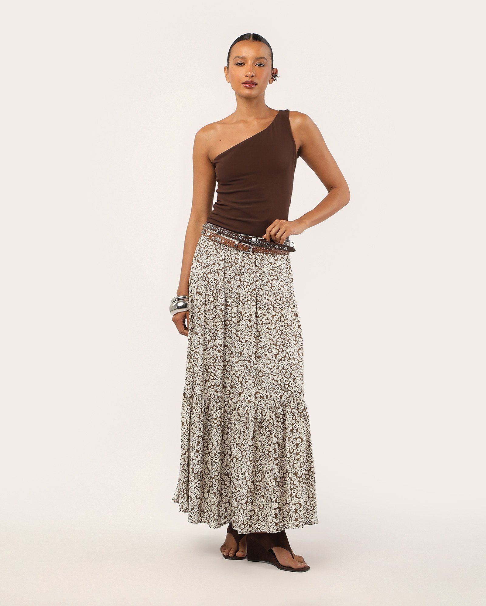 Saia longa evasê marias floral - multicor