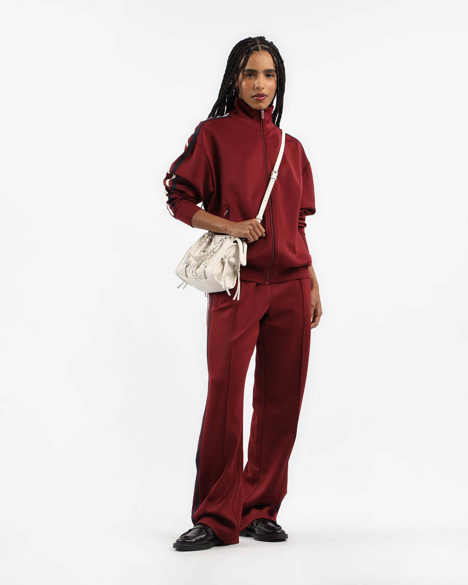 Calça esportiva feminina wide com zíper - Vermelho Terracota | Body Work