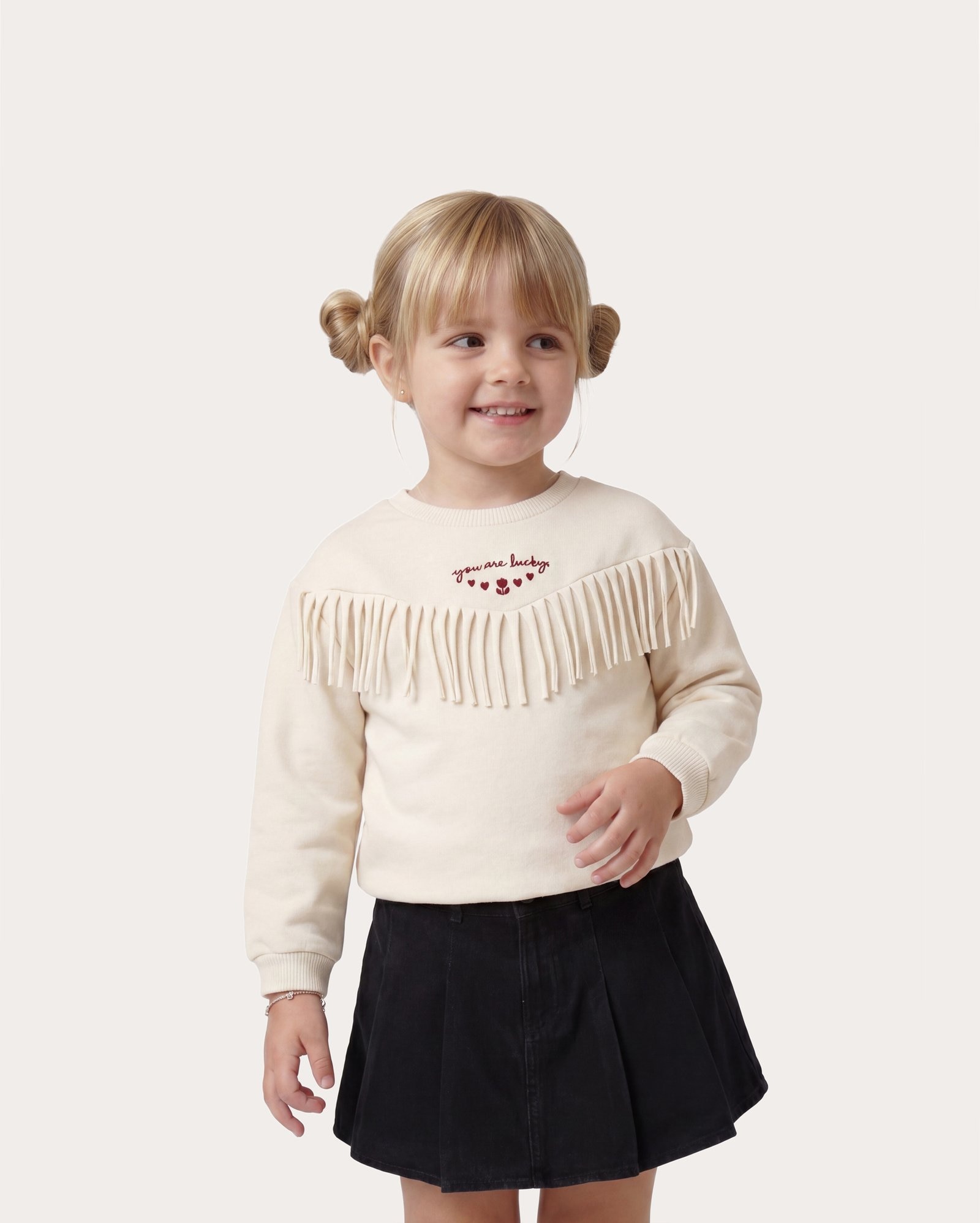 Moletom infantil sem felpa com franjas 1-6A - bege