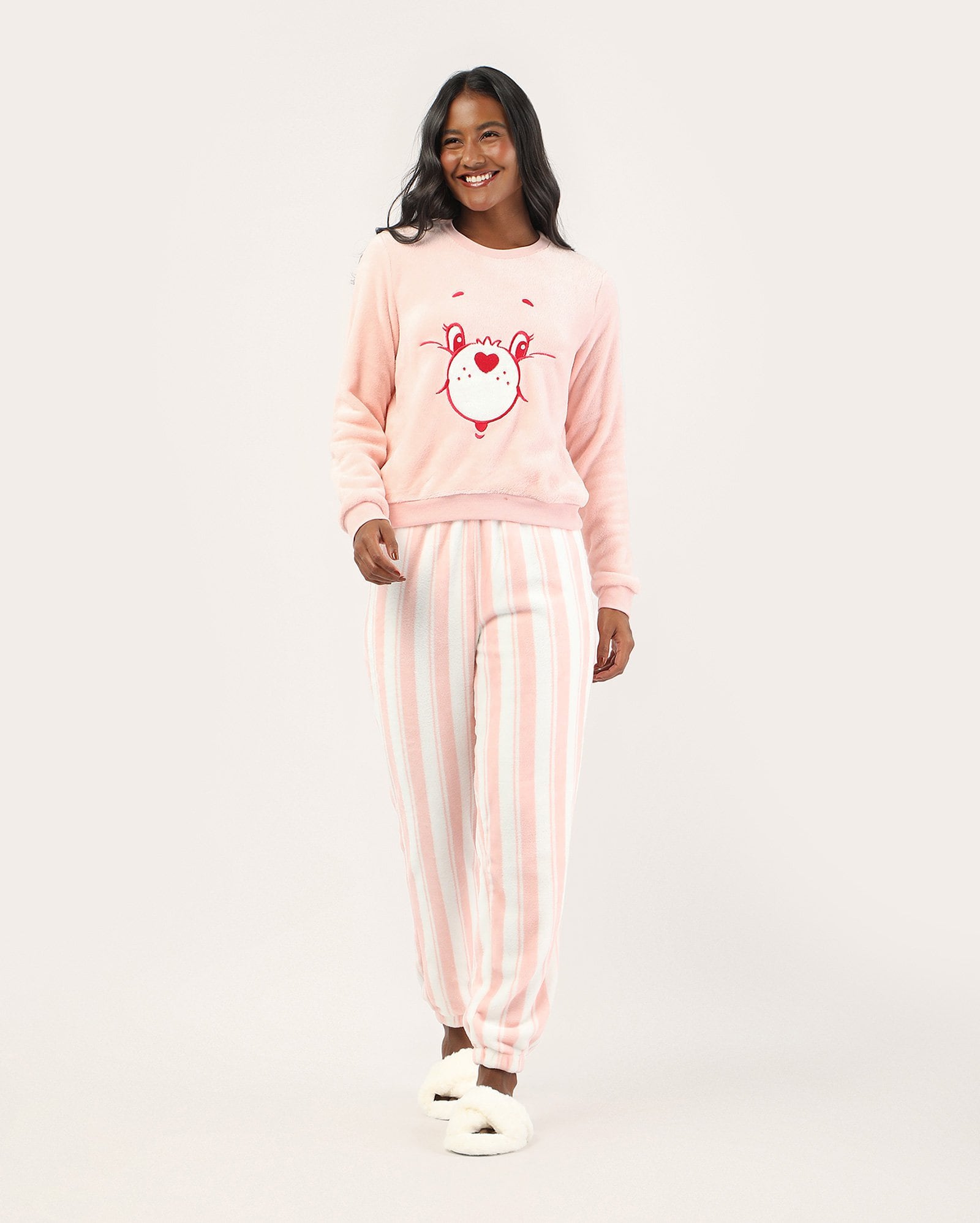 Pijama longo feminino em fleece - rosa | Ursinhos Carinhosos