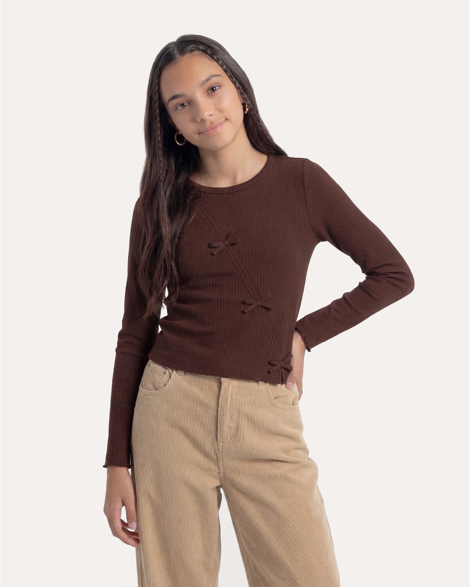 Blusa infantil laços 6-14A - Marrom Escuro