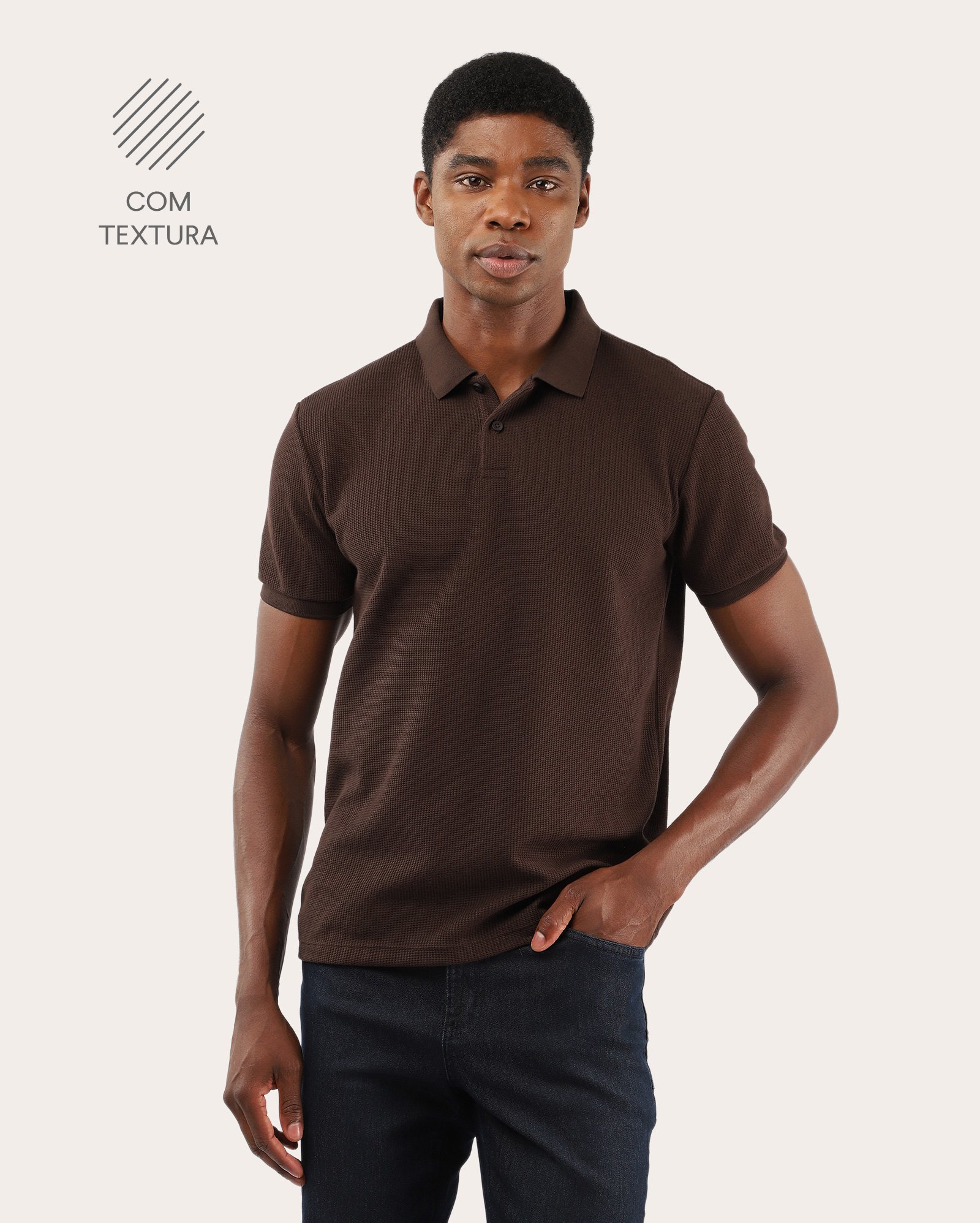 Riachuelo | Polo masculina regular texturizada - marrom