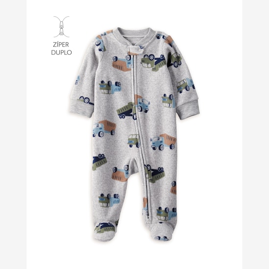 Macacão bebê em fleece caminhão - cinza | Carter's
