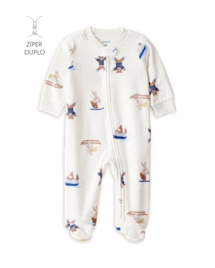 Macacão bebê em fleece animais na neve - off-white | Carter's