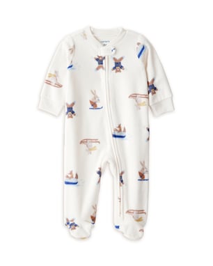 Macacão bebê em fleece animais na neve - off-white | Carter's