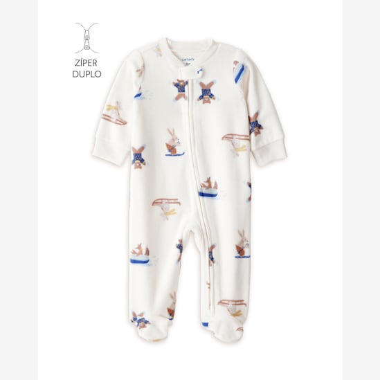 Macacão bebê em fleece animais na neve - off-white | Carter's