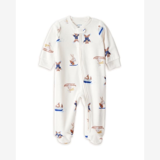Macacão bebê em fleece animais na neve - off-white | Carter's